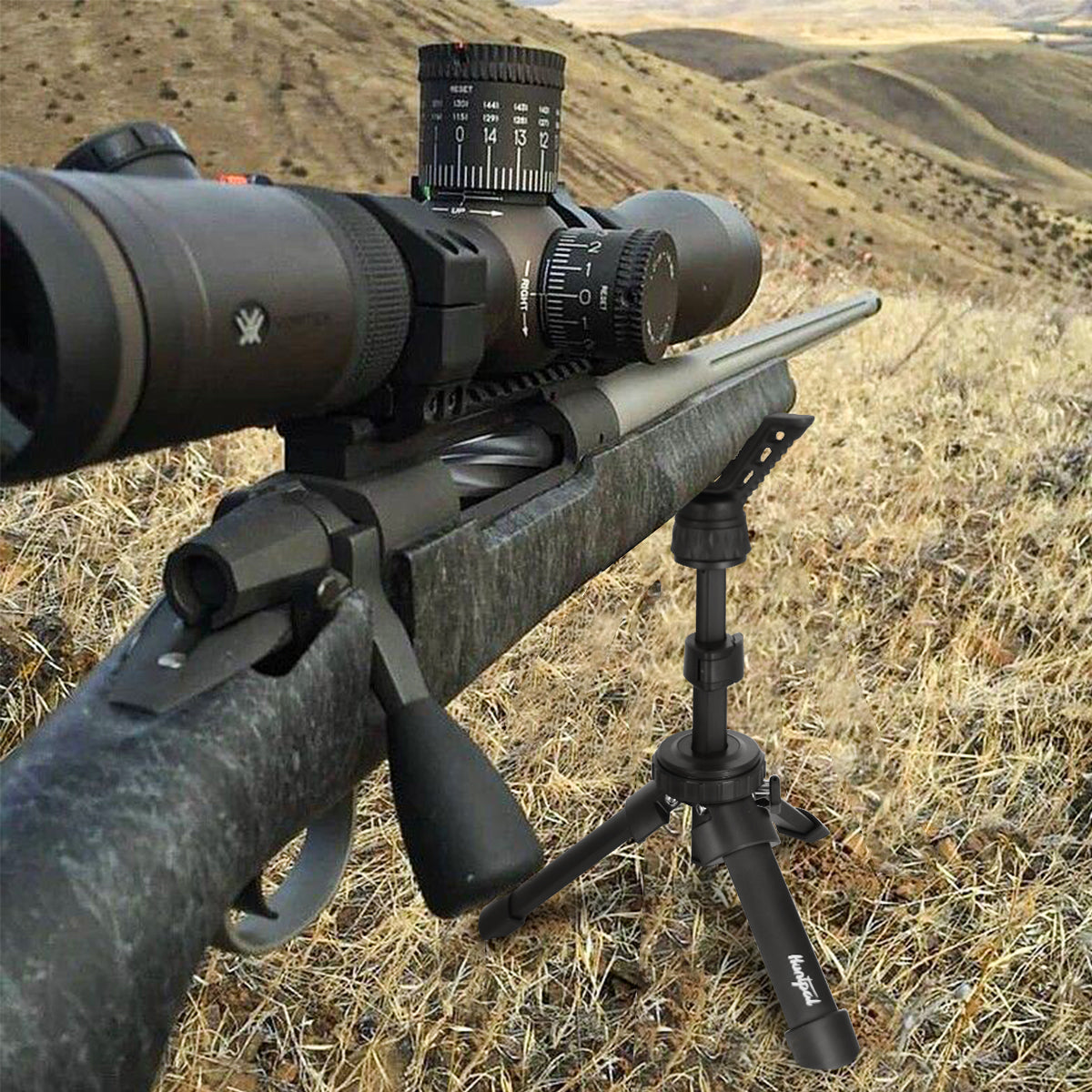 Portable Shooting Tripod Rest Rapid Rifle Stand Adjustable Compact Lightweight Aluminum Cast Construction Bench Stick with 360 Degree Rotate V Yoke Holder