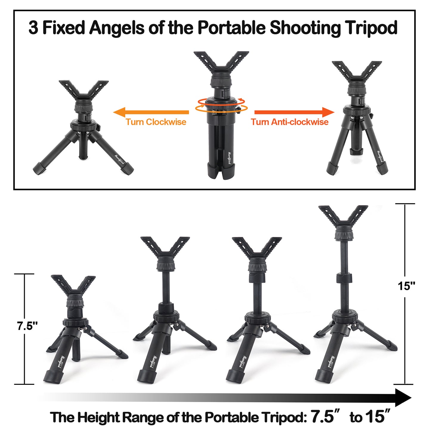 Portable Shooting Tripod Rest Rapid Rifle Stand Adjustable Compact Lightweight Aluminum Cast Construction Bench Stick with 360 Degree Rotate V Yoke Holder